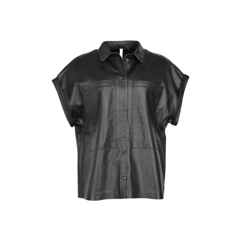 Oversized Cap-Sleeve Snap-Button Shirt | Urban Leather Wear