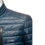 Puffer men blue quilted leather padded jacket | Urban Leather Wear