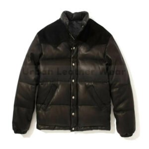 Real Leather Puffer Down Bomber Black Leather Jacket