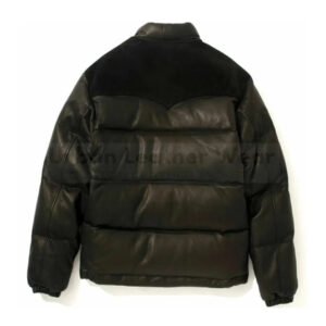 Real Leather Puffer Down Bomber Black Leather Jacket | Urban Leather Wear