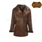 Shearling leather brown button down jacket sale for women | Urban Leather Wear