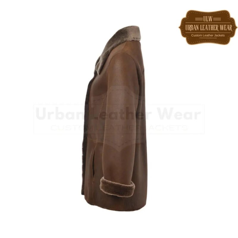 Shearling leather brown button down jacket sale for women | Urban Leather Wear