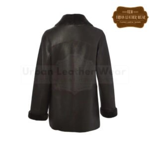 Shearling leather dark brown button down jacket women | Urban Leather Wear
