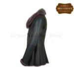 Shearling leather green button down jacket sale for women | Urban Leather Wear