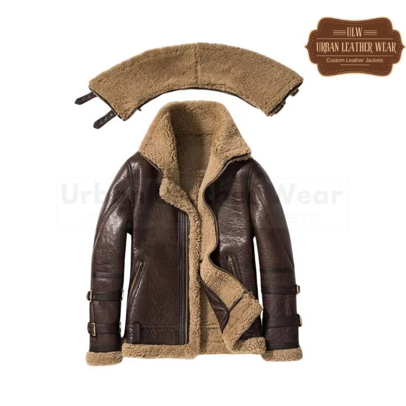 Short Double Collar Shearling Fur Men Leather Jacket | Urban Leather Wear