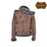 Short Hooded Shearling Flying Jacket Brown | Urban Leather Wear