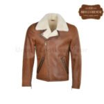 Side Zip Biker Shearling Pilot Leather Jacket Tan | Urban Leather Wear