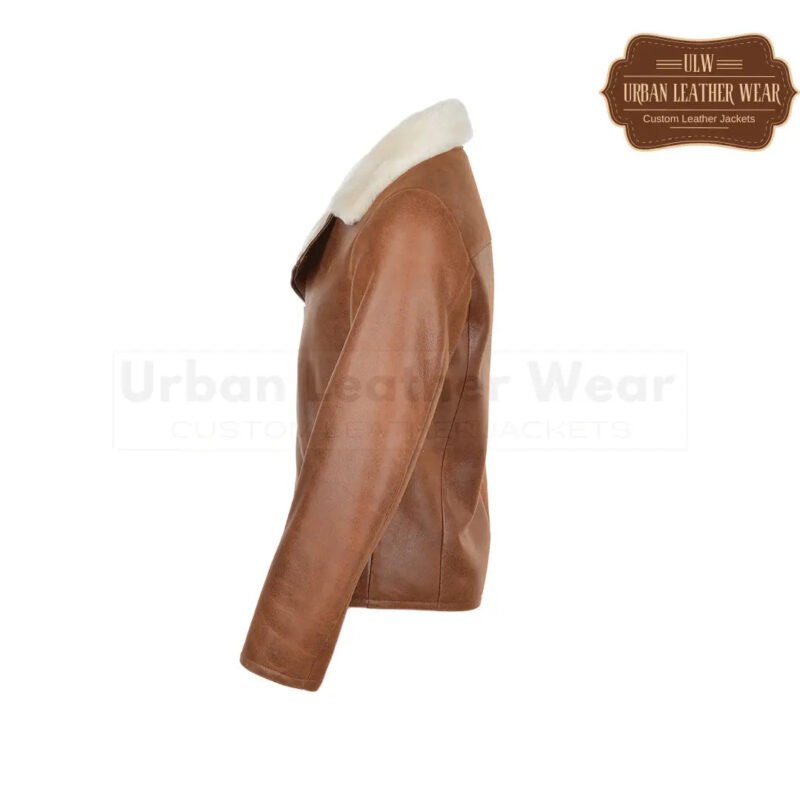 Side Zip Biker Shearling Pilot Leather Jacket Tan | Urban Leather Wear