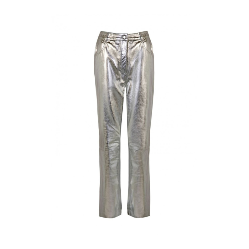 Straight Leg silver leather pants | Urban Leather Wear