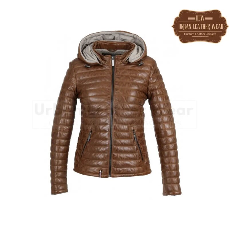 Two-Tone Genuine Leather Hooded Down Jacket (Coffee color) | Urban Leather Wear