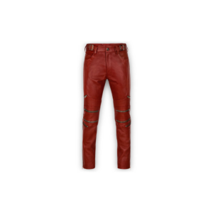 Cherry Red Zipper Leather Pants