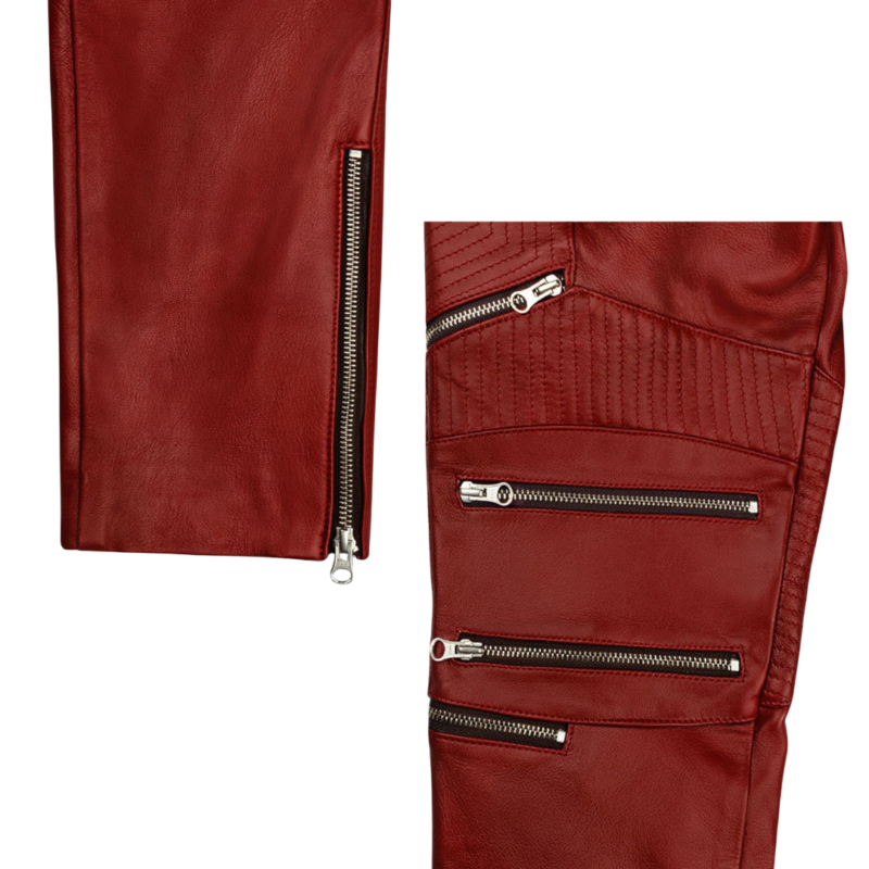 Cherry Red Zipper Leather Pants | Urban Leather Wear