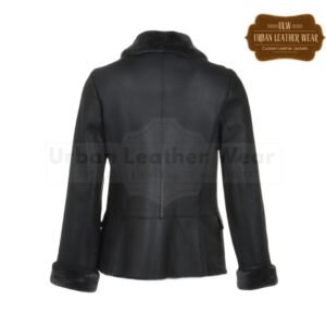 Women 3 Button Black Leather Fur Trim Jacket | Urban Leather Wear