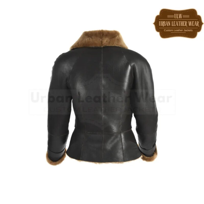 Women Aviator Shearling Bomber Jacket black | Urban Leather Wear