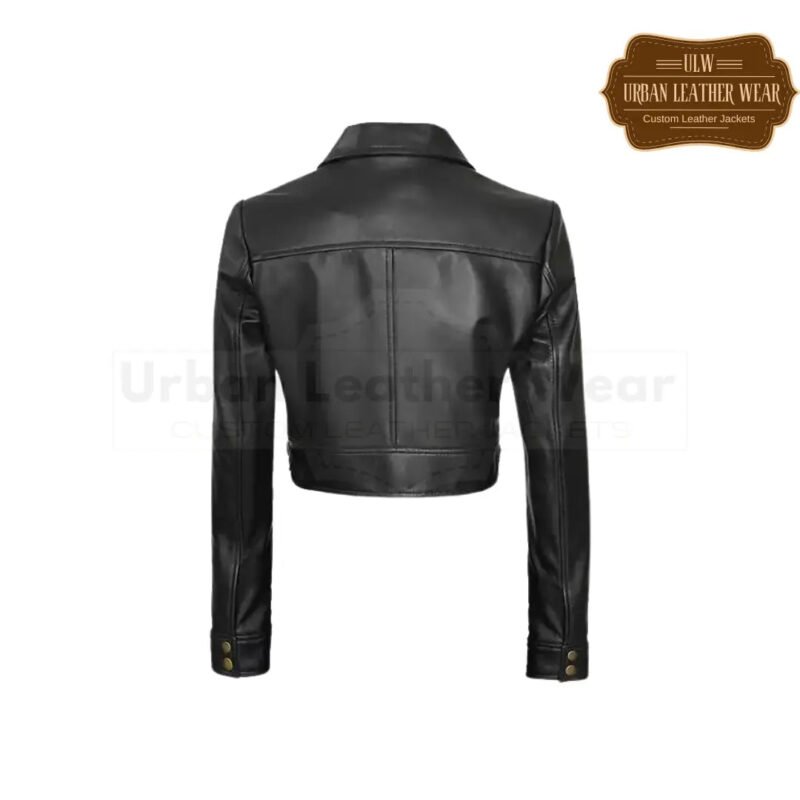 Women Black Cropped Leather Trucker Jacket | Urban Leather Wear
