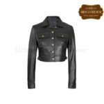 Women Black Cropped Leather Trucker Jacket | Urban Leather Wear