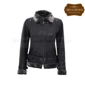 Women Black Shearling Collar Jacket