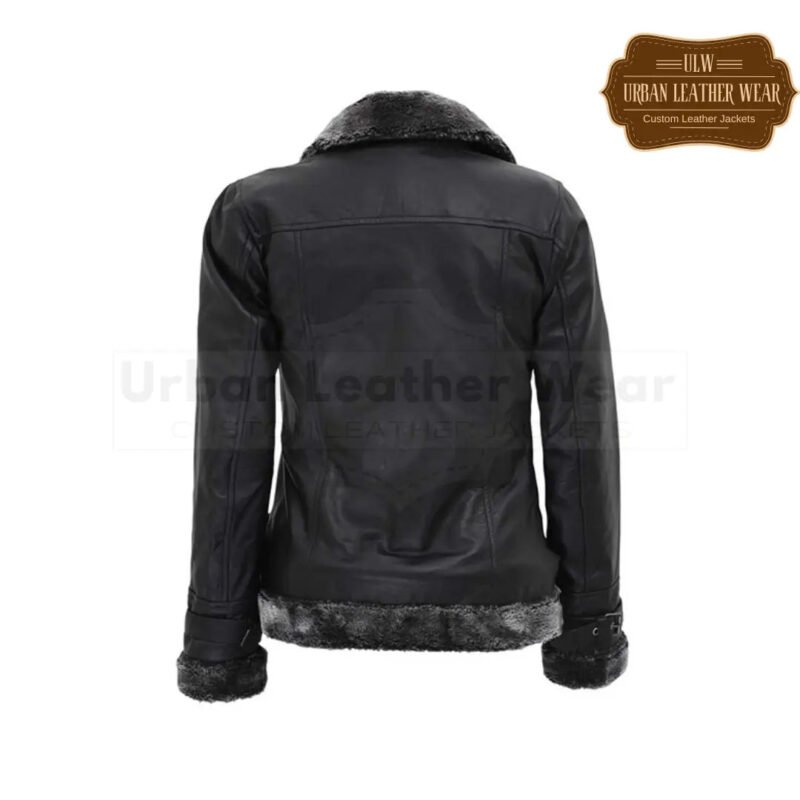 Women Black Shearling Collar Jacket | Urban Leather Wear