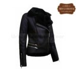 Women Black Shearling Pilot Leather Biker Jacket | Urban Leather Wear