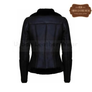 Women Black Shearling Pilot Leather Biker Jacket | Urban Leather Wear