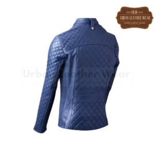 Women Blue Quilted Leather puffer Jacket | Urban Leather Wear