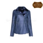 Women Blue Shearling Straight Moto Jacket | Urban Leather Wear