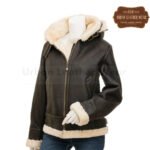 Women Dark Brown B3 Shearling Leather Jacket with Hood | Urban Leather Wear