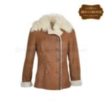 Women Double Breasted Full Grain Leather Shearling Coat | Urban Leather Wear