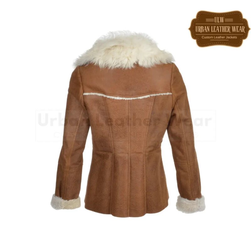 Women Double Breasted Full Grain Leather Shearling Coat | Urban Leather Wear