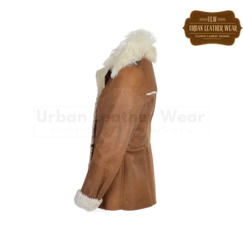Women Double Breasted Full Grain Leather Shearling Coat | Urban Leather Wear