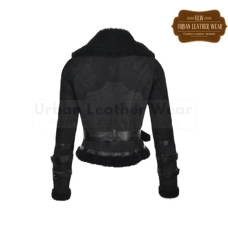 Women Fitted Aviator Flying Shearling Jacket Black | Urban Leather Wear