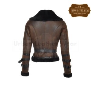 Women Fitted Shearling Aviator Flying Jacket Brown | Urban Leather Wear