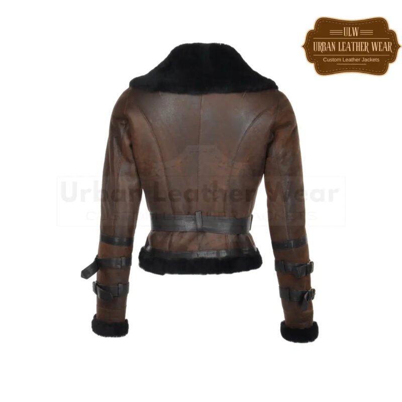 Women Fitted Shearling Aviator Flying Jacket Brown | Urban Leather Wear