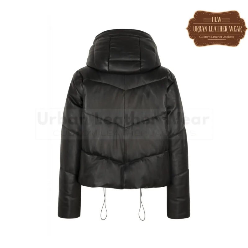 Women Leather puffer jacket  (black) | Urban Leather Wear