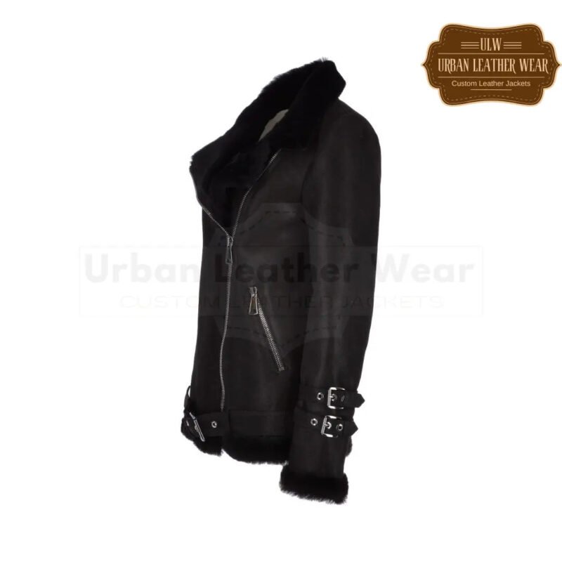 Women Luxury Shearling Jacket Black | Urban Leather Wear