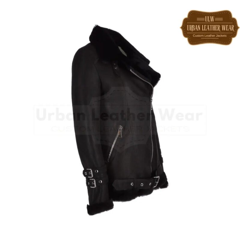 Women Luxury Shearling Jacket Black | Urban Leather Wear
