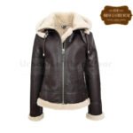 Women Real B3 Hooded Jacket Aviator Pilot Jacket brown | Urban Leather Wear