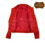 Women Red Suede Trucker Jacket American Western Denim Biker Style | Urban Leather Wear