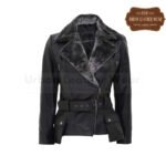 Women Shearling Belted Asymmetrical Leather Jacket (Black) | Urban Leather Wear