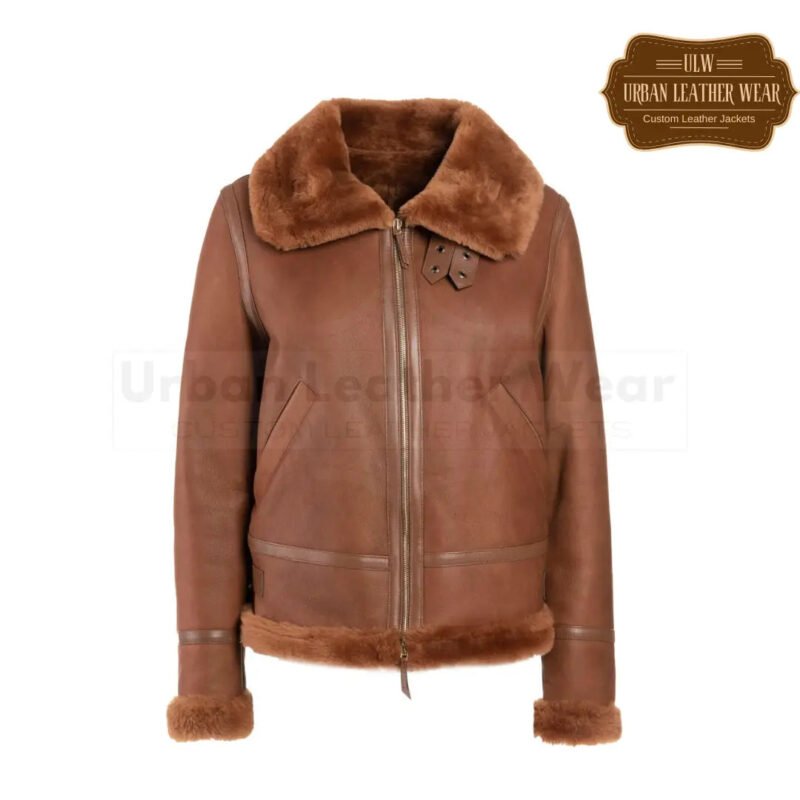 Women Shearling Bomber Jacket brown | Urban Leather Wear