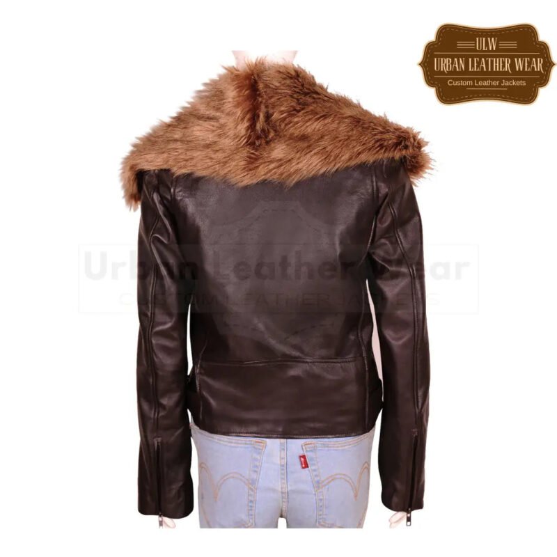 Women Shearling Fur Collar Brown Jacket | Urban Leather Wear