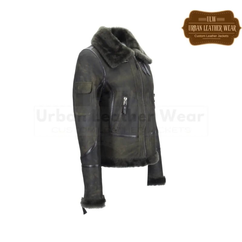 Women Shearling Jacket green | Urban Leather Wear