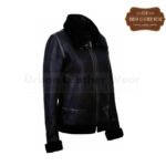 Women Shearling Pilot Leather Biker Jacket (Black) | Urban Leather Wear