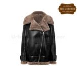 Women Shearling Zinc Bomber Jacket | Urban Leather Wear
