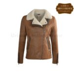Women Side Zip Biker Shearling Pilot Jacket | Urban Leather Wear