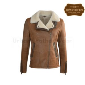 Women Side Zip Biker Shearling Pilot Jacket