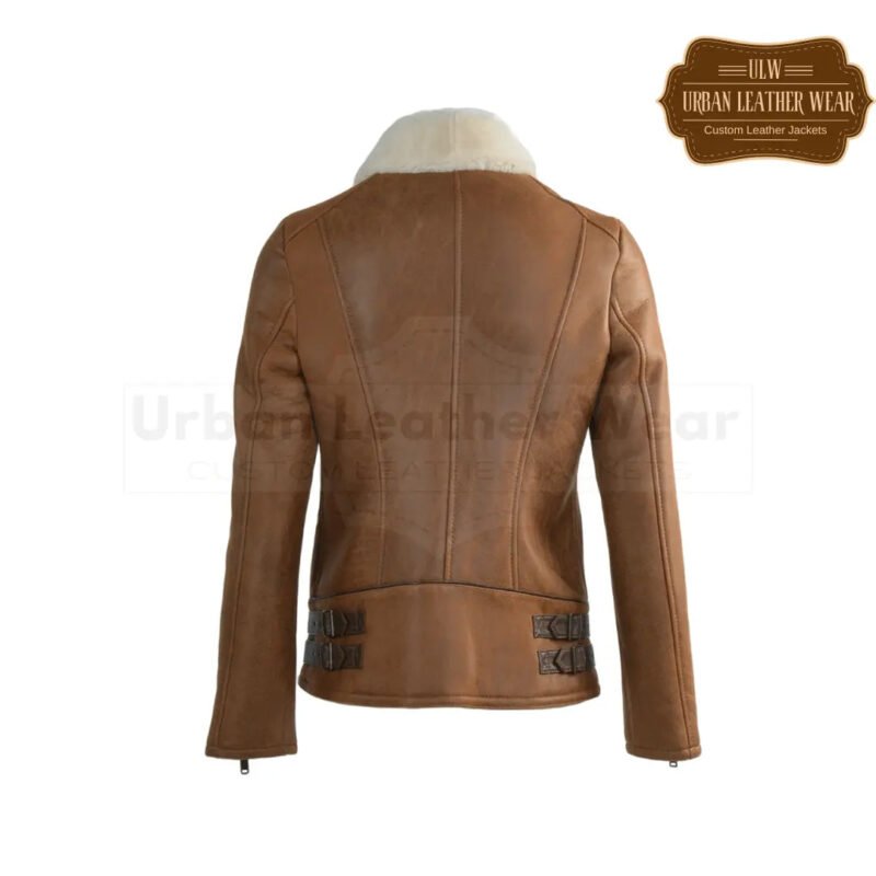 Women Side Zip Biker Shearling Pilot Jacket | Urban Leather Wear