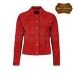 Women Suede Trucker Real Leather Jacket Red | Urban Leather Wear