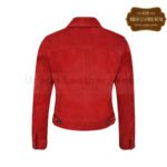 Women Suede Trucker Real Leather Jacket Red | Urban Leather Wear
