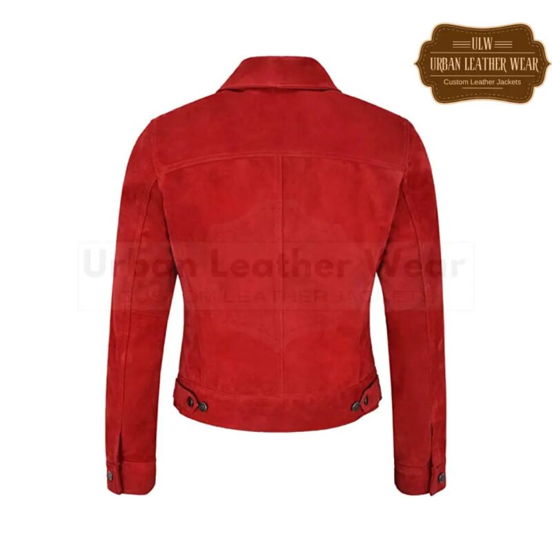 Women Suede Trucker Real Leather Jacket Red | Urban Leather Wear